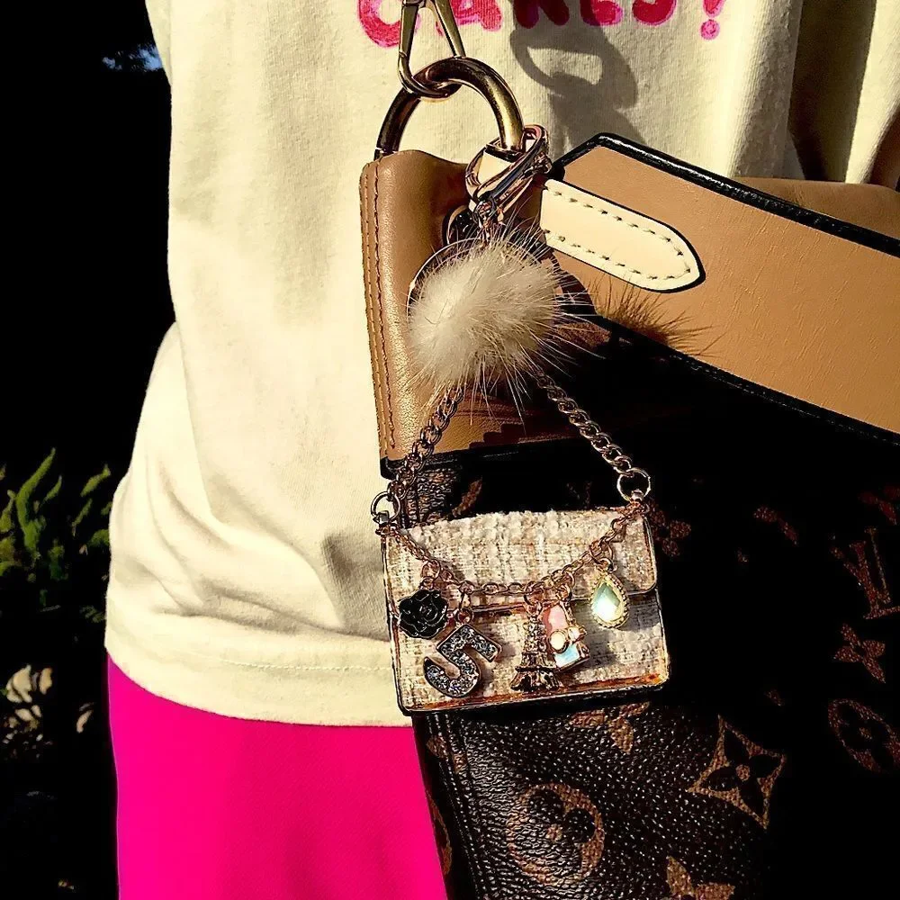 CAMELLIA FLOWER NUMBER 5 KEYCHAIN KEY CHARM 14K GOLD PLATED